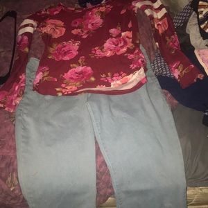 Long sleeve flower shirt and bell bottom pants